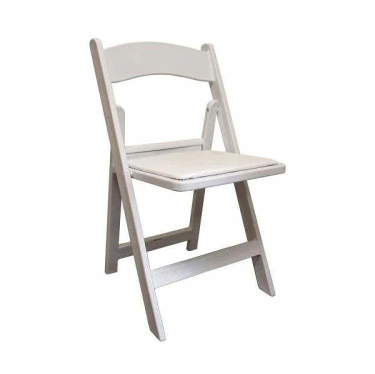 White Resin Folding Chair W/ Padded Seat